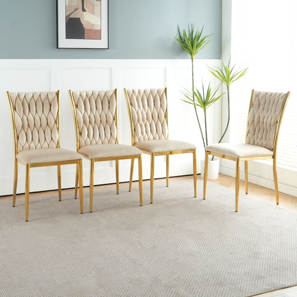 Modern Simple Velvet Dining Chair, Family Bedroom Stool Back Student Table Chair, Gold-Plated Metal Chair Legs (Set of 4)