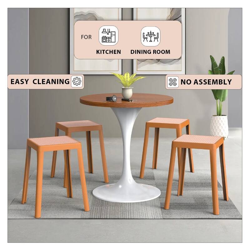 Tresse Modern Stackable Dining Stool with Wicker Seat for Dining Room, Garden, Patio, Indoor or Outdoor Set of 2