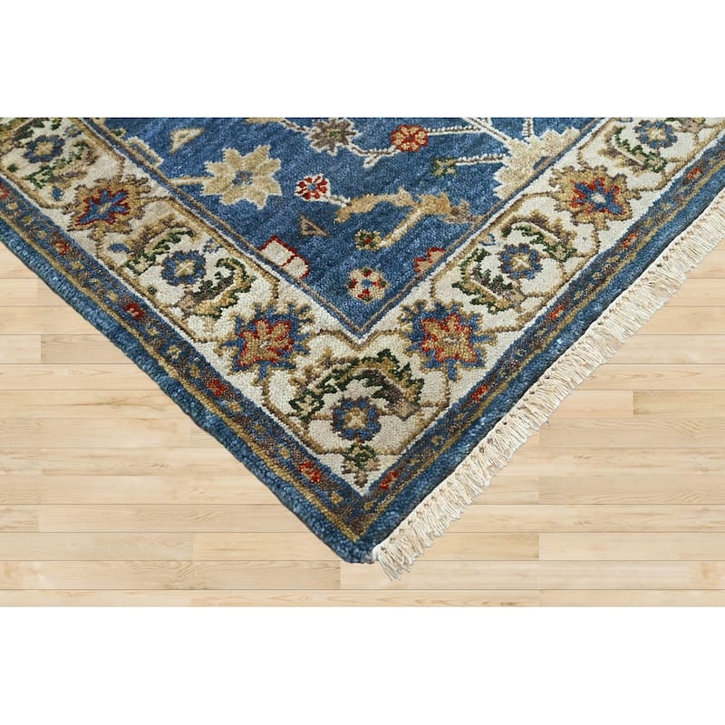 LoomBloom Blue Hand Knotted Wool Area Rug in Traditional Oushak - 2' 6'' x 11' 11''
