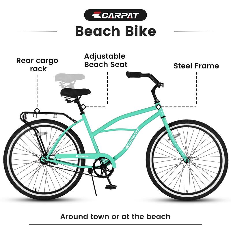 26 Inch Beach Cruiser Bike Unisex Bikes Road Bikes Green