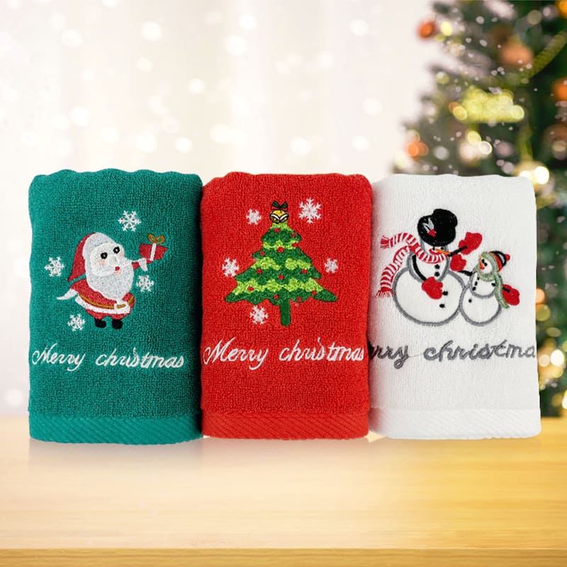 Christmas Cotton Hand Towels, Cute Letter Print Bathroom Decorative Hand Towel Set, Absorbent Soft Towel for Hand Face