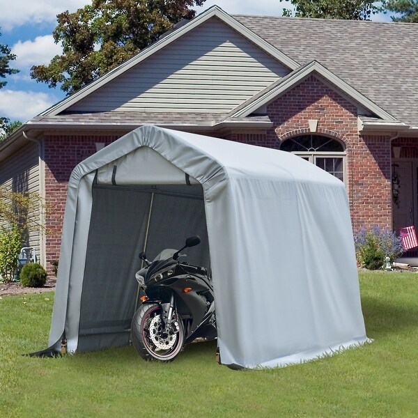 Outsunny 8' L x 6' W Heavy Duty Outdoor Carport Awning/Canopy with Weather-Fighting Material & Stakes / Guy Wire Kit. Opens flyout.