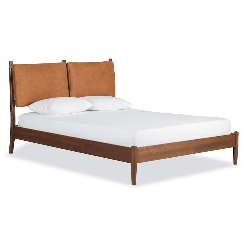 Poly & Bark Truro Bed Frame with Leather Cushions - Cognac Tan - Queen