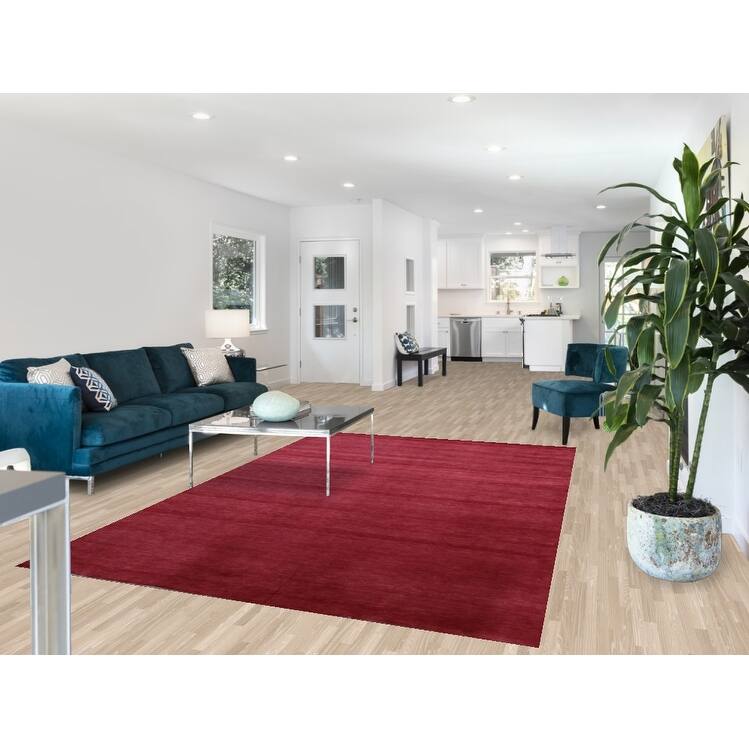 Hand Knotted Oriental 100% Wool Carpet Modern Solid Red Gabbeh Area Rug - 9' 2'' X 6' 1''