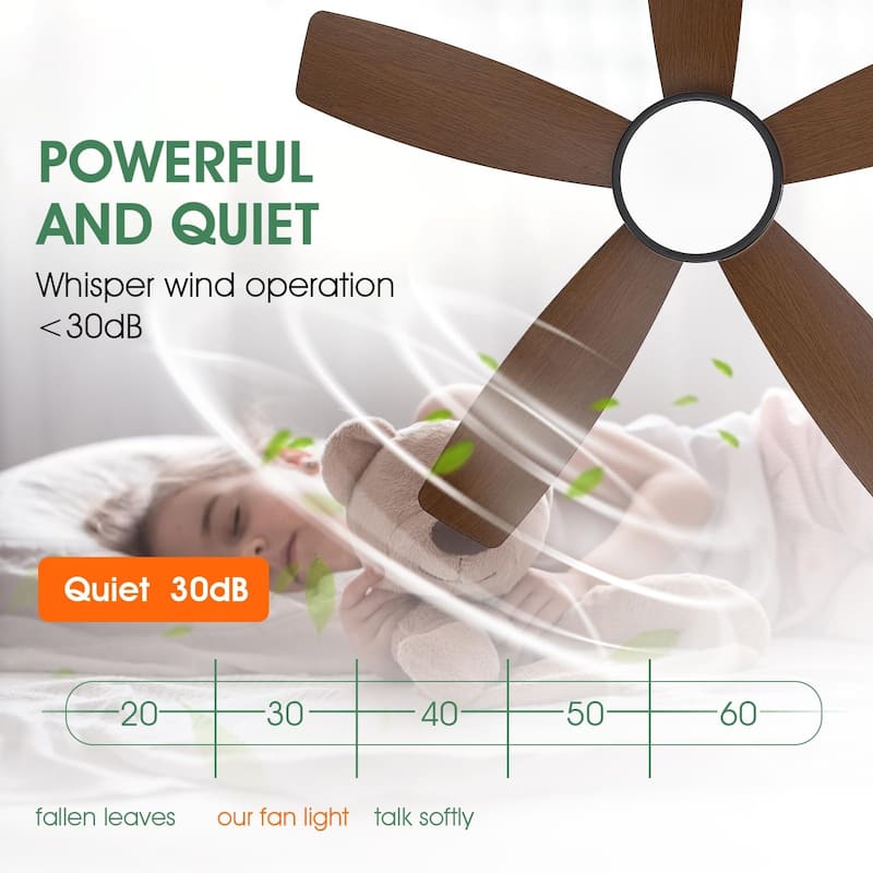 41'' Modern Indoor Ceiling Fan with Lights, Dimmable LED Light, 5 Reversible Blades (Brown) - 41 Inches