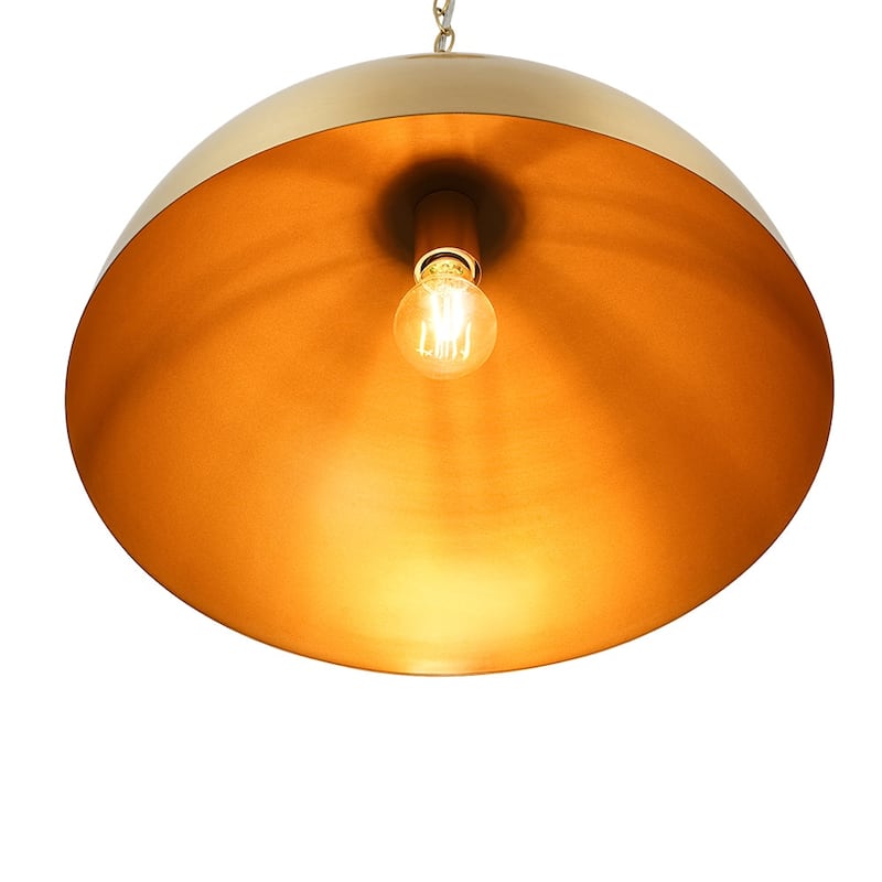Mid-Century Modern Brass Oversized Metal Dome Pendant Light