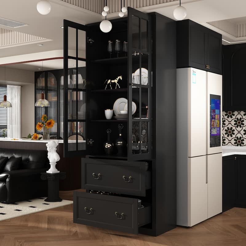 78.7"H Combo Glass Doors Display Cabinet Wooden Bookshelf Organizer