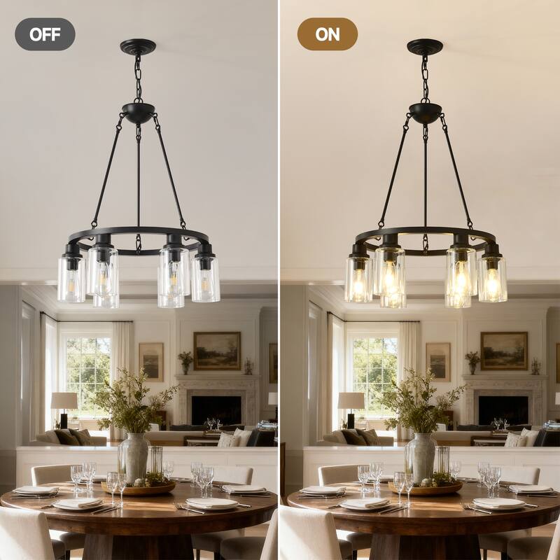 6-Light Black Wagon Wheel Chandelier With Light(No Bulbs) For Bedroom Bathroom--E26