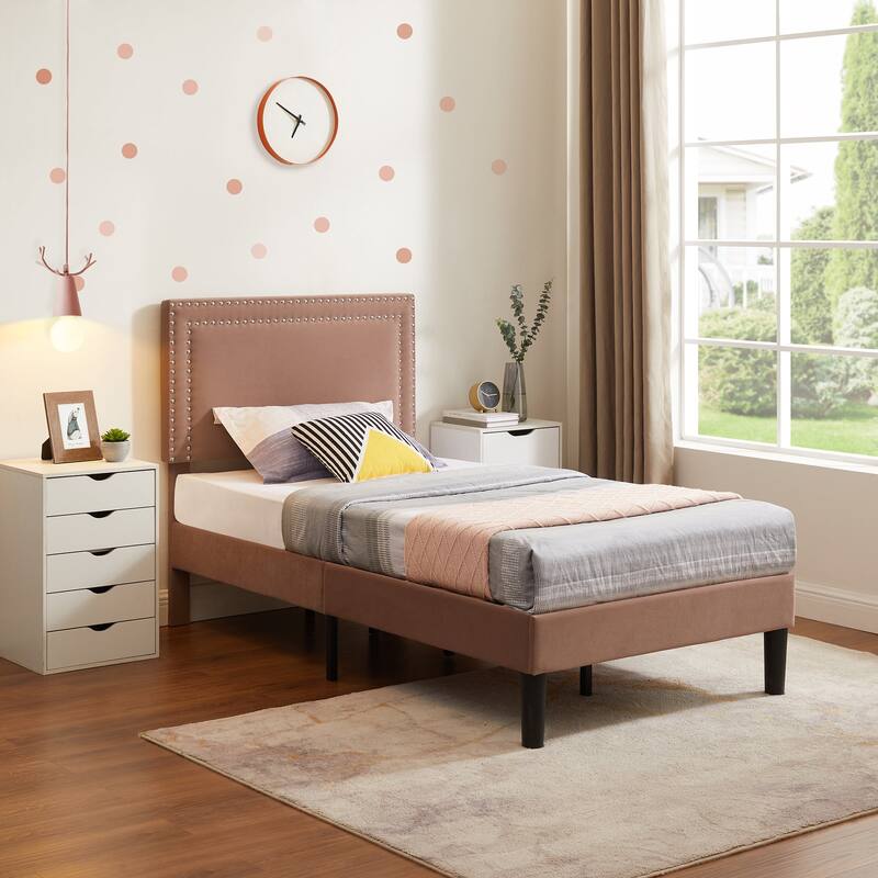 VECELO Upholstered Bed Frames with Height Adjustable Headboard