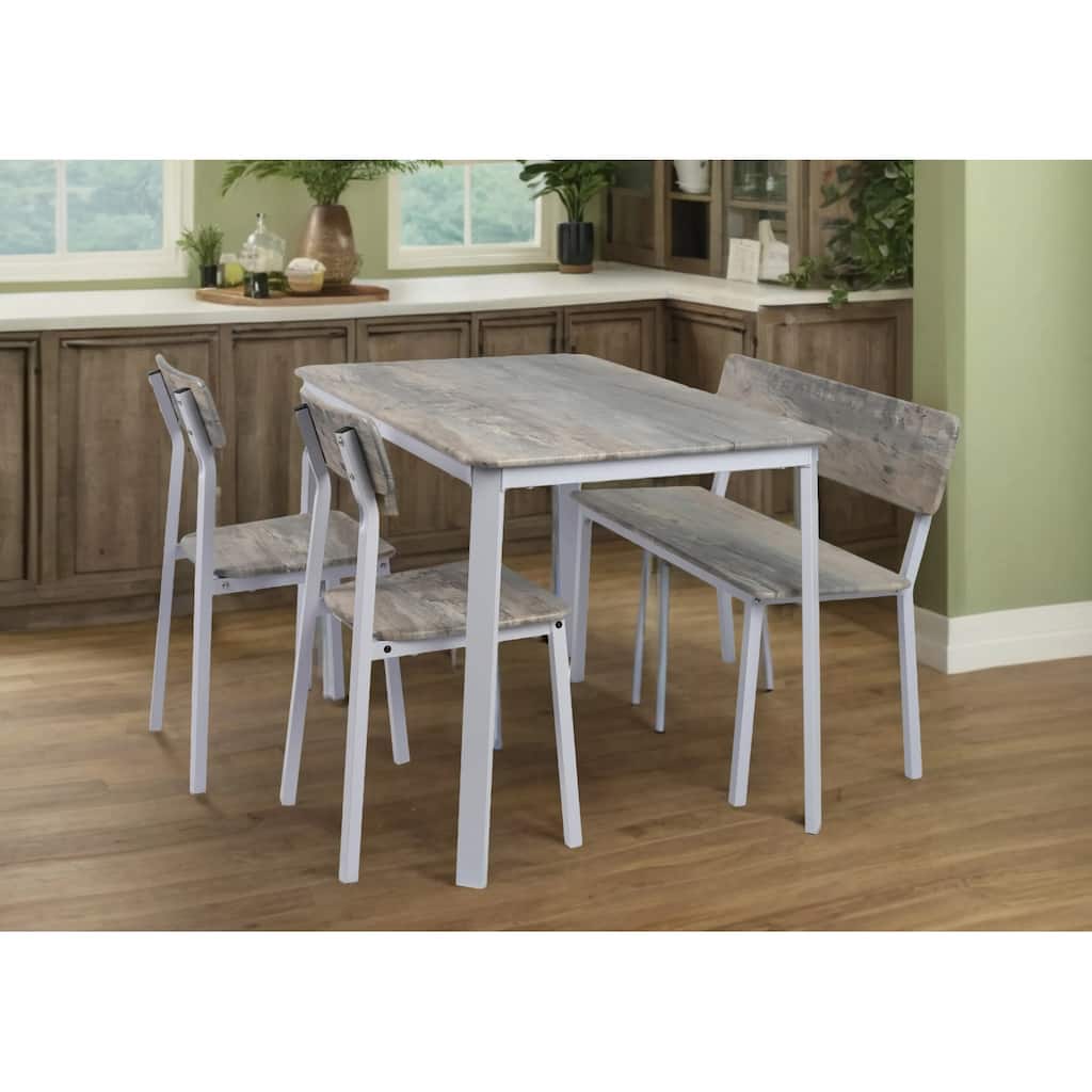 Rustic Elegance 4-Piece Dining Table Set - Grey and White Charm, Space-Saving Design