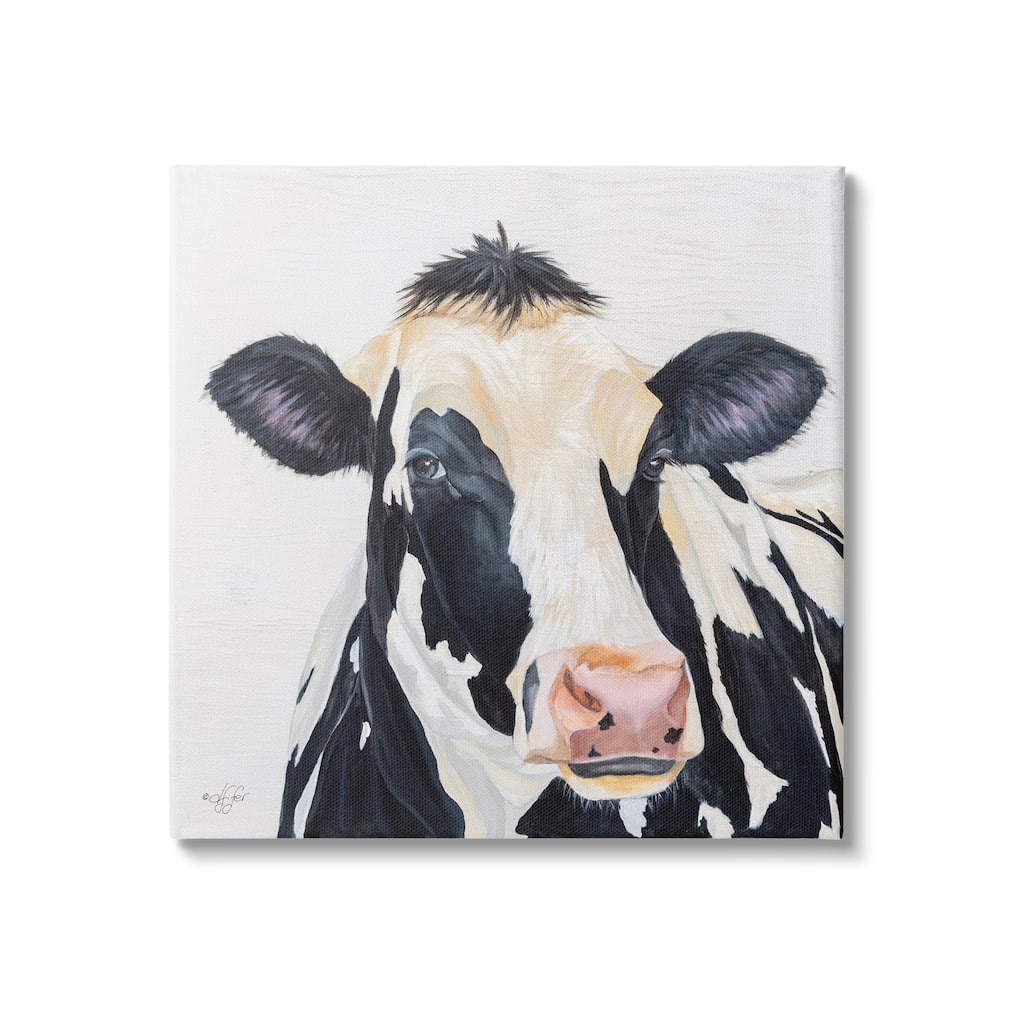 Stupell Farm Cow Cattle Closeup Country Animal Portrait Canvas Wall Art - White