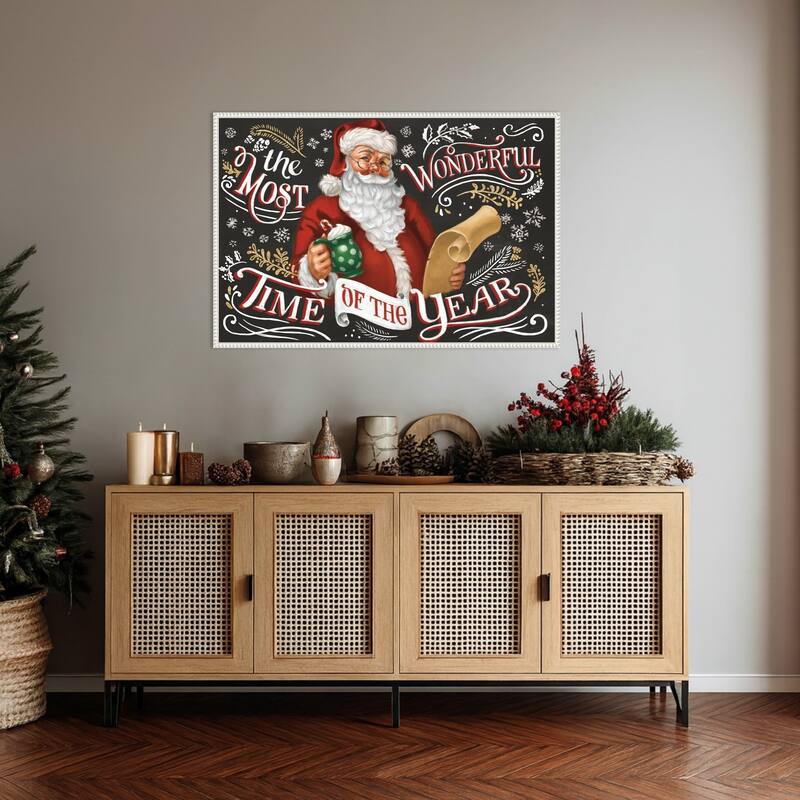 Santas List II Black by Janelle Penner Framed Canvas Wall Art Print - Sylvie Beaded White