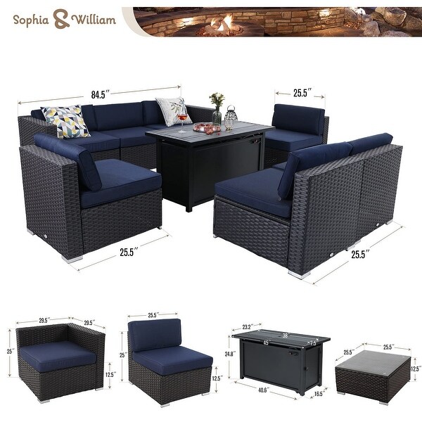 Sophia & William 9-Piece Patio Furniture Sectional Sofa Set with CSA Approved Propane Fire Pit