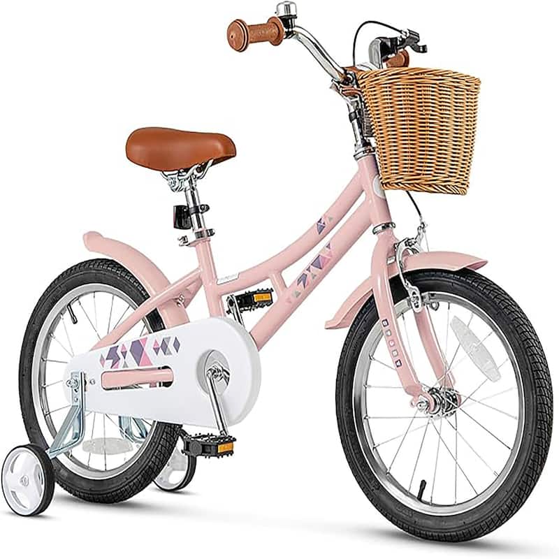 18" Kids Bike w/ Adjustable Height Handlebar Seat & Training Wheels - Pink
