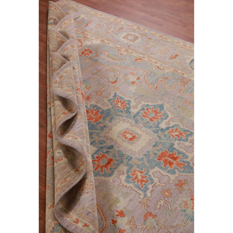 Hand Knotted Oriental 100% Wool Carpet Transitional Medallion Purples Oushak Area Rug - 9' 0'' X 6' 2''