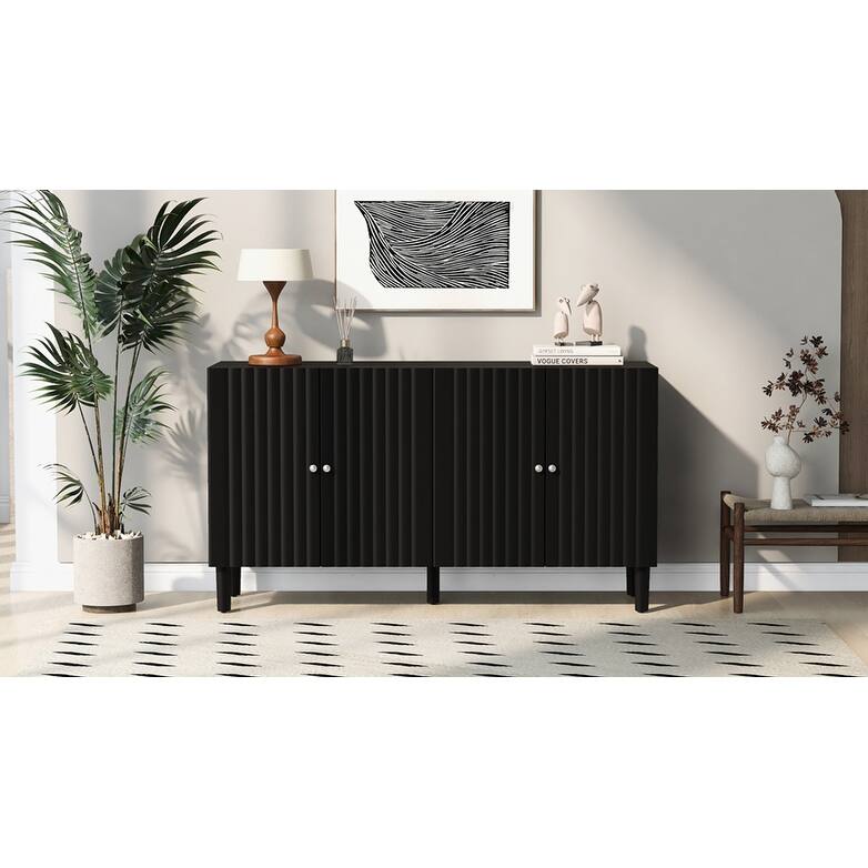 Modern Elegant 4-Door Buffet Cabinet Sideboard with Height Adjustable, for Study, Entryway and Living Room, Black