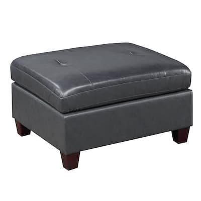 Genuine Leather Upholstered Modular Ottoman with Tufting Design