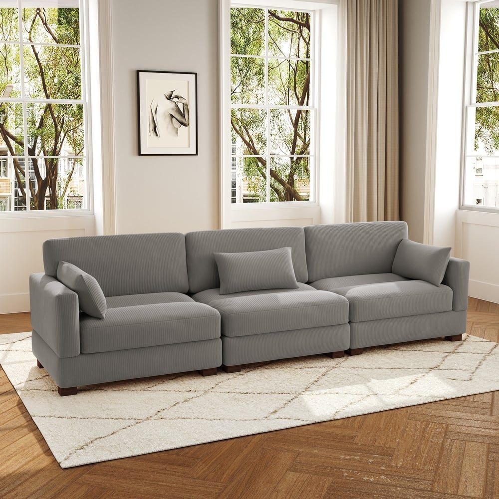 3-Piece Corduroy Couch Modular Sectional Sofa