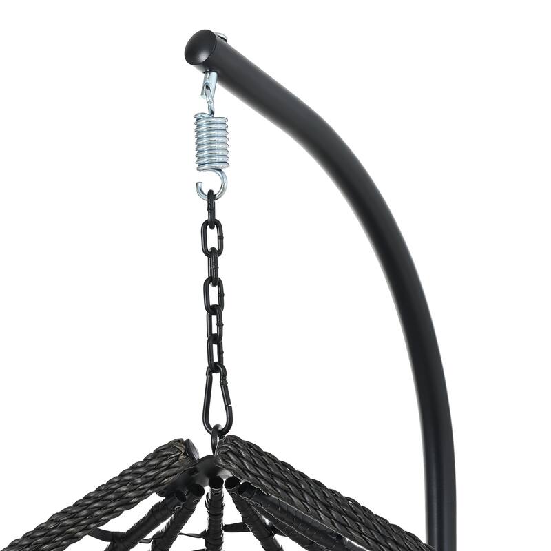 Foldable Rattan Hanging Hammock Chair with Stand and Plush Cushion for Indoor and Outdoor