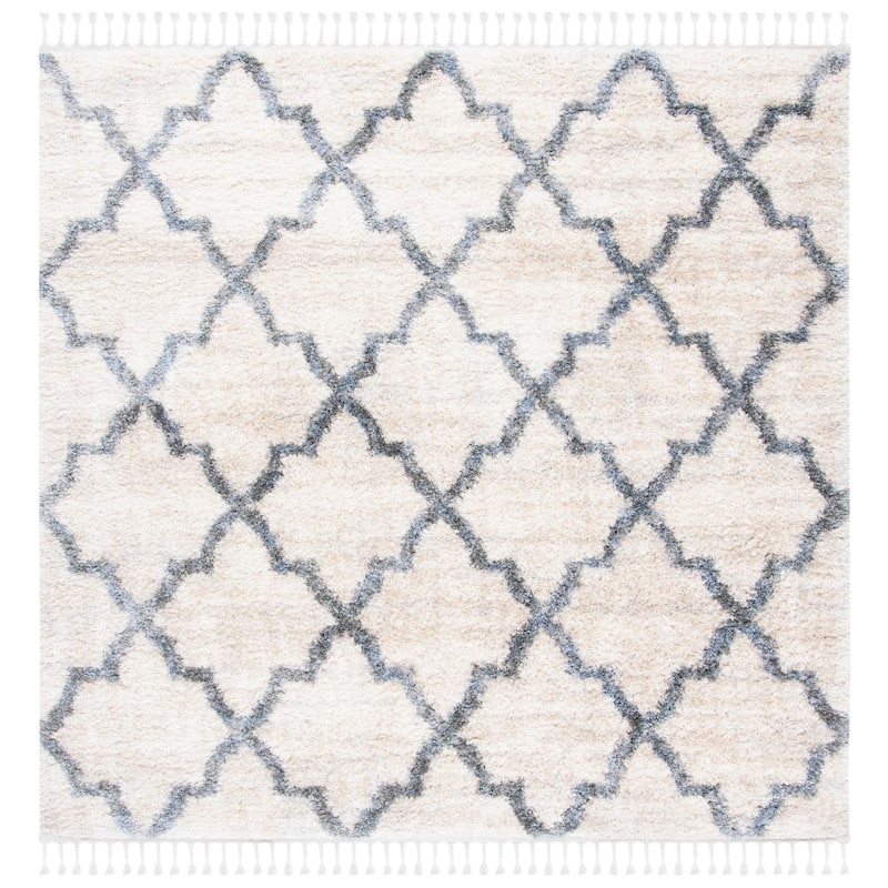 SAFAVIEH Berber Fringe Edelinde Melva Trellis Rug - 6'7" Square - Cream/Grey