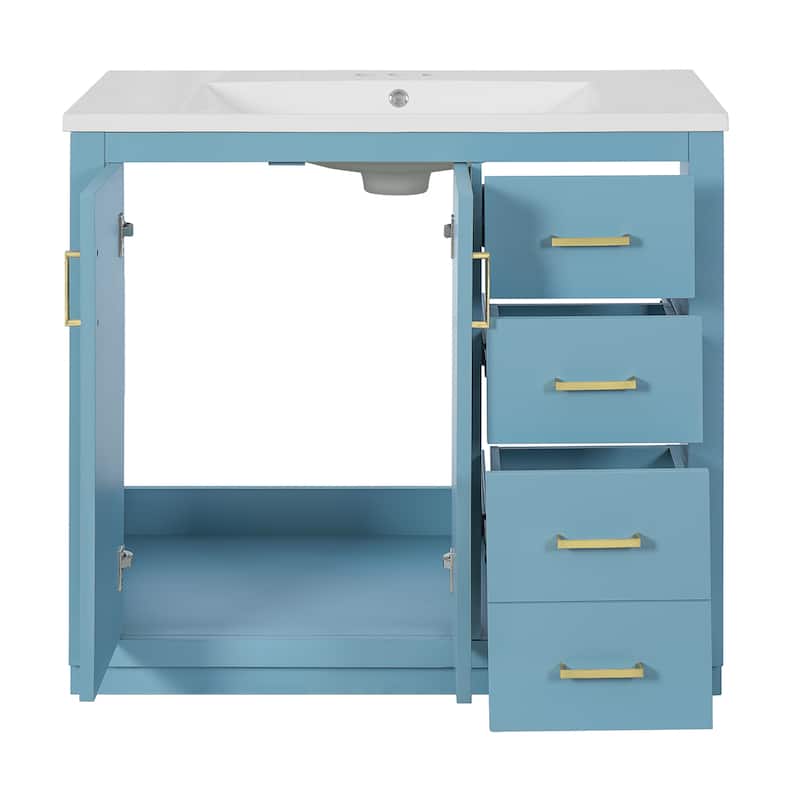 36'' Bathroom Vanity with Ceramic Sink Combo, Freestanding Vanity Set with 3 Drawers& Soft Closing Doors