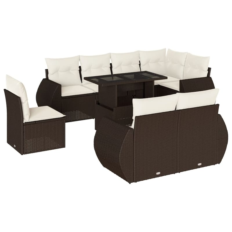 vidaXL Patio Sofa Set with Cushions Outdoor Furniture 9 Piece Poly Rattan