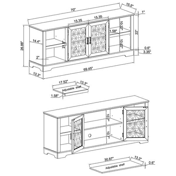70 in. Rustic Decorative Floral Door TV Stand for up to 80" TVs