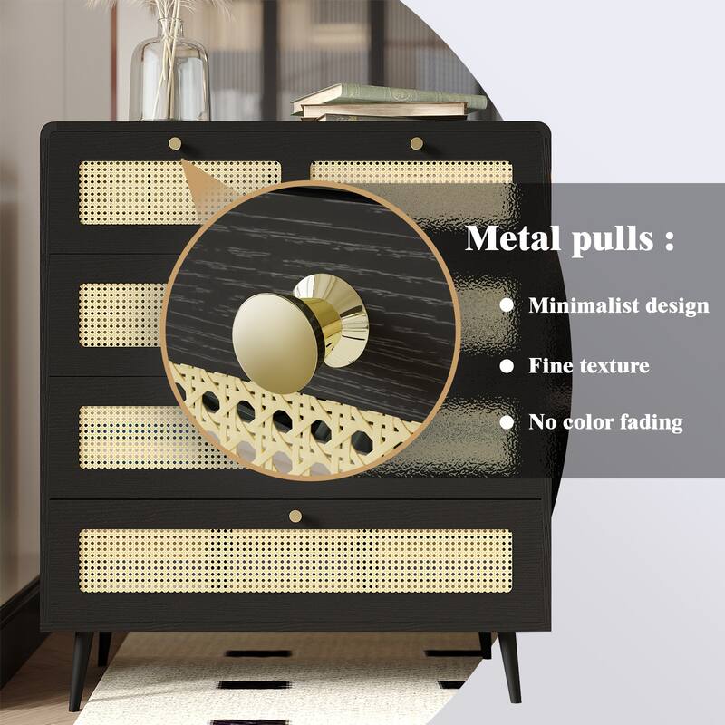 Modern Rattan Dressing Table Storage Cabinet with 4 Drawers, Waterproof, for Bedrooms and Living Rooms