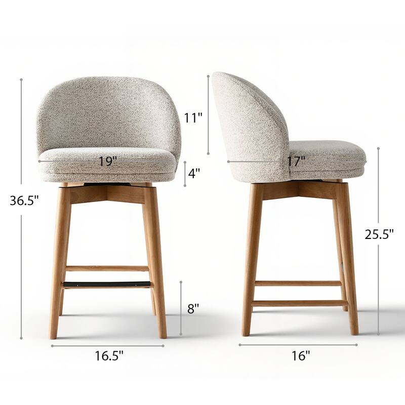 25.5" Swivel Upholstered Counter Stool Solid Wood Leg(Set of 2)