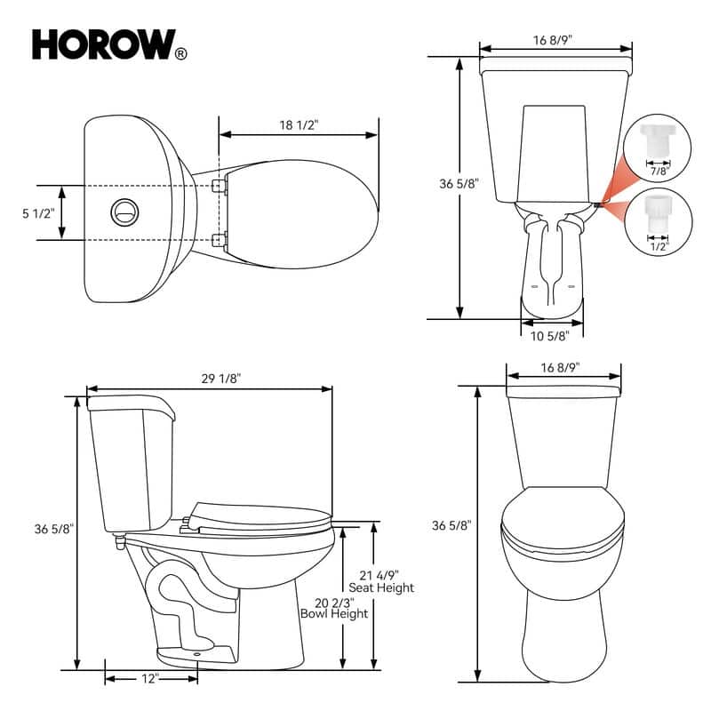 HOROW 21 in. Extra Tall 2-Piece 1.28 GPF Elongated Toilet in White with Comfortable Chair Height Seat and 1000g Powerful Flush