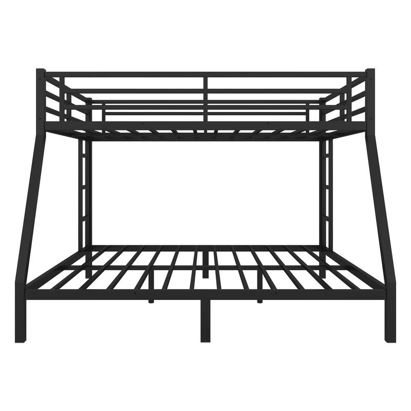 Queen over King Size Metal Bunk Bed with Fence, Ladder, Space-Saving and Noise Reduced for Teens and Adults