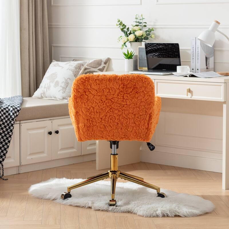 GDF Studio - Modern Upholstered Swivel Home Office Chair with Golden Metal Base and Artificial Rabbit Hair Comfort