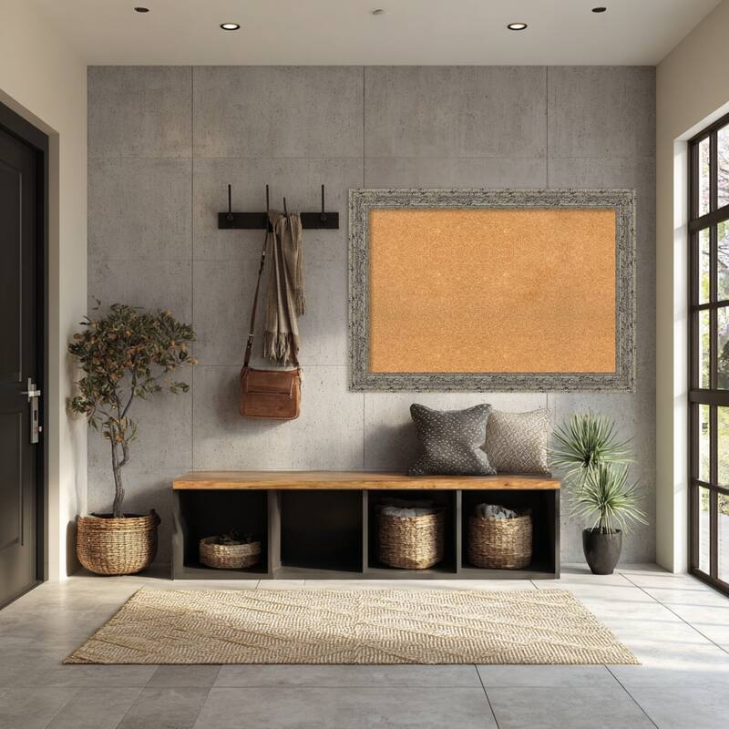 Attic Aged Silver Wood Framed Cork Board - Bulletin Board, Organization Board, Pin Board