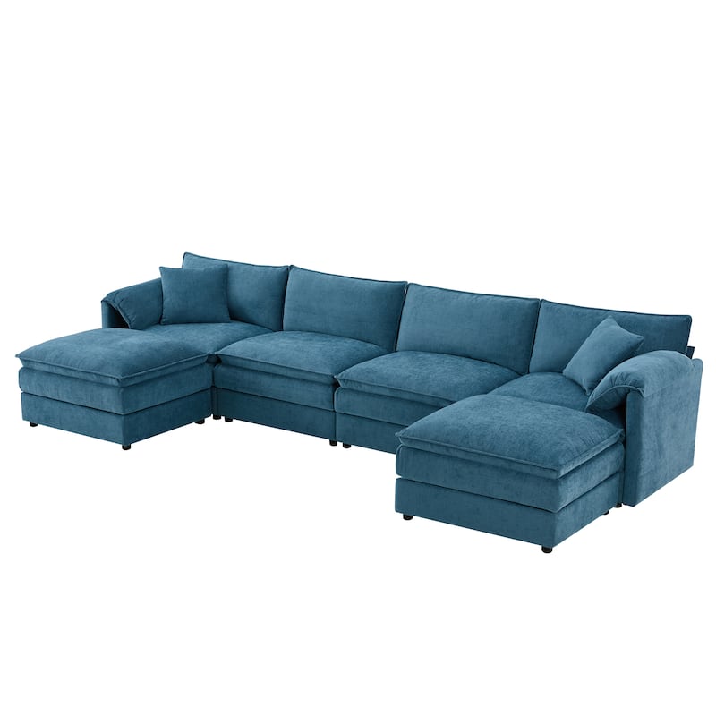 Roomfitters 136" Chenille Sectional Sofa, U Shaped Cloud Couch with Deep Wide Seat, 6 Seat Sofa with Ottoman