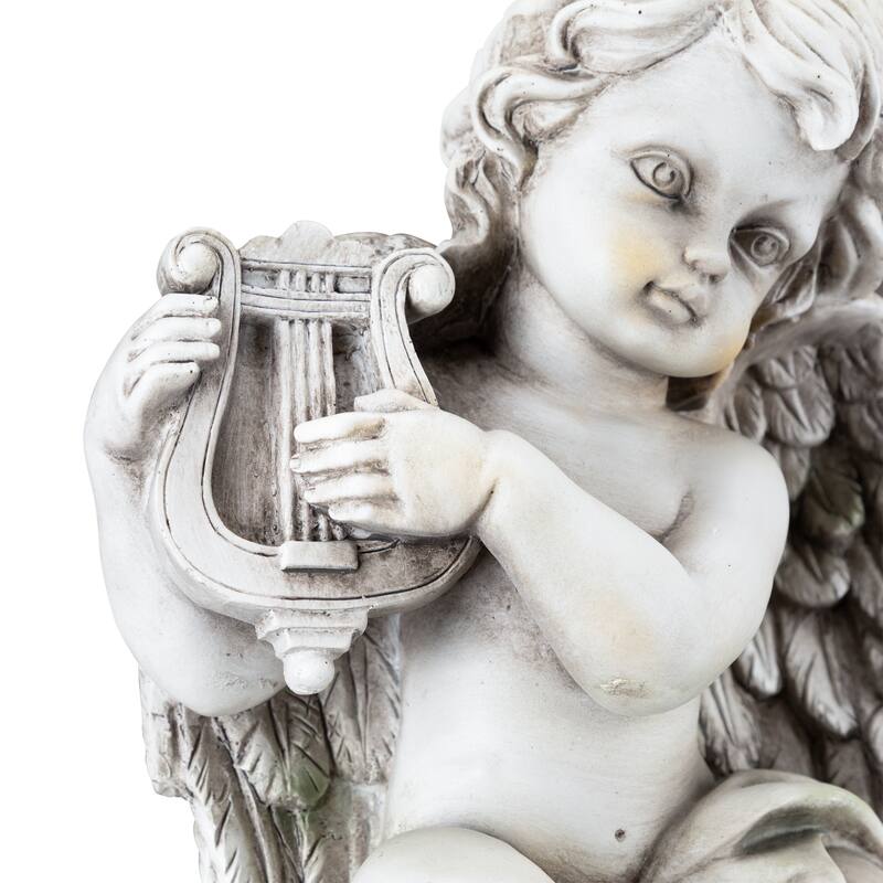 14.75" Set of 2 Cherub Angels with Instruments Outdoor Garden Statues