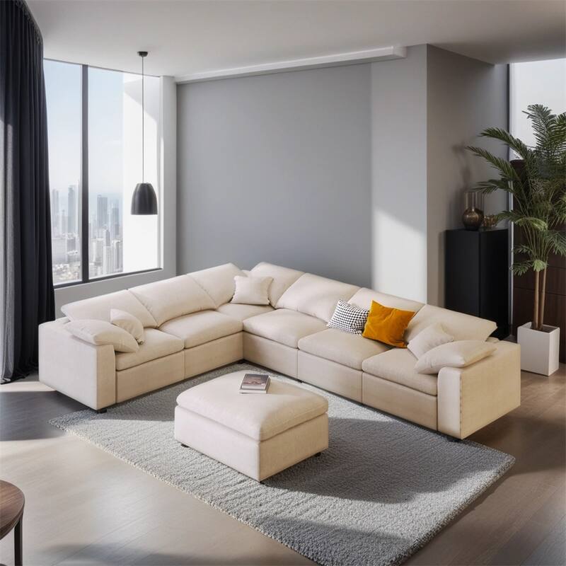 Oversized Modular Sectional Sofa w/Ottoman L Shaped Corner Sectional - Beige