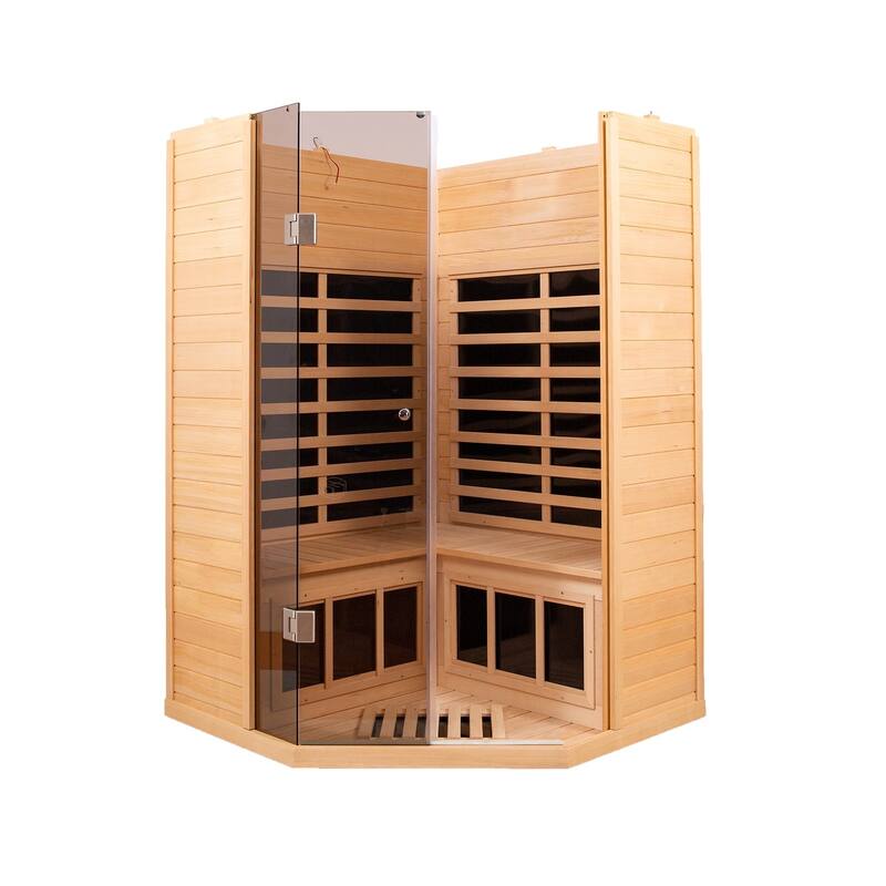 2-Person Corner Sauna with LCD Display, Touch Control, APP Control, Bluetooth and LED reading lights - 47" x 26" x 76"