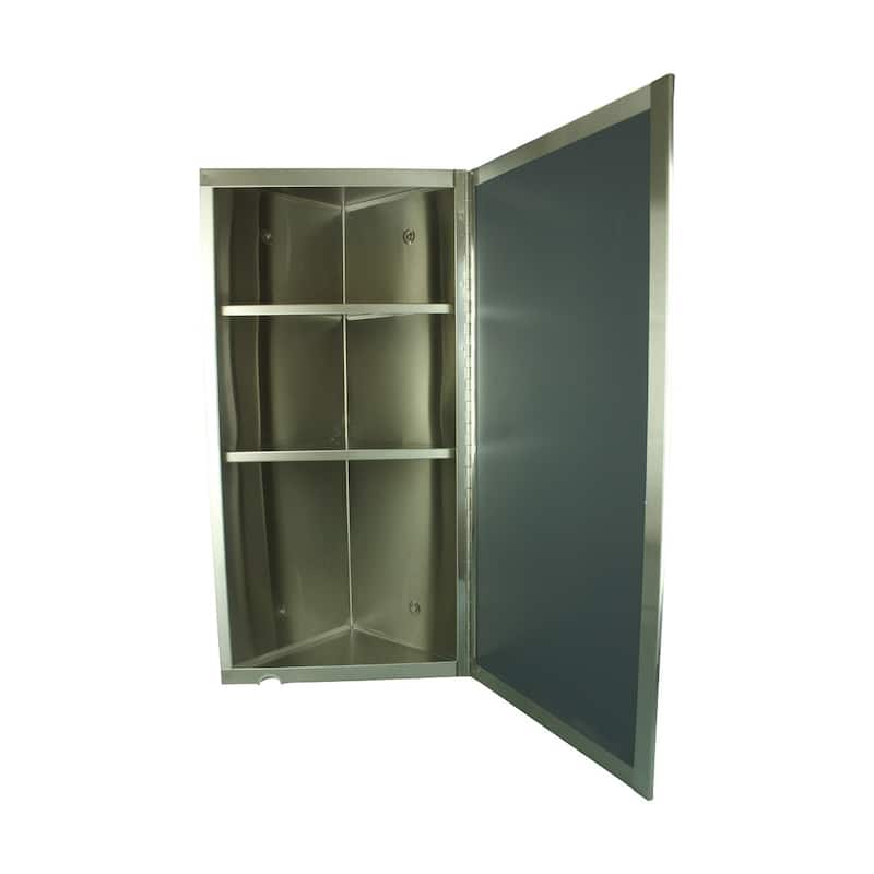Corner Medicine Cabinet Infinity Stainless Steel 23.6" x 11.8" with Mirror Triple Shelf Opens Left to Right