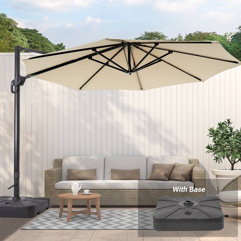 LIVOOSUN 11ft Patio Offset Umbrella Cantilever Umbrella with Base