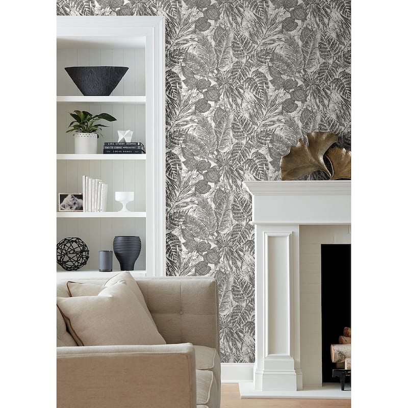 Scott Living Brentwood Black Palm Leaves Wallpaper