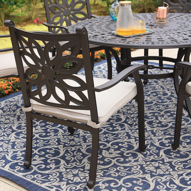 MAISON ARTS 7-Piece Cast Aluminum Patio Dining Set with Round Dining Table & 6 Dining Chairs