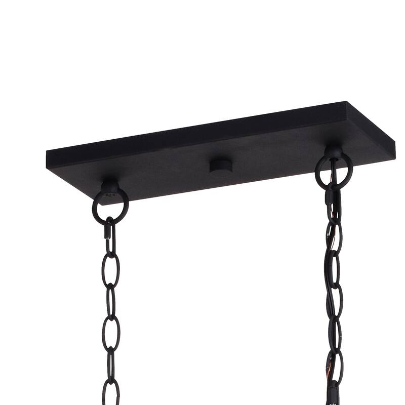 Montclare 5L Black and White Ash Wood Farmhouse Cage Linear Chandelier Island Pendant Light Fixture