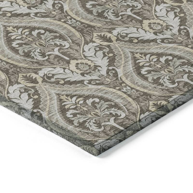 Machine Washable Indoor/ Outdoor Damask Chantille Rug