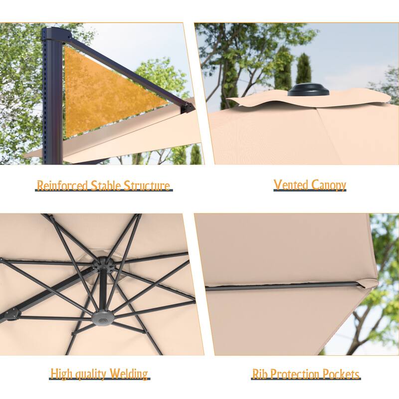 LIVOOSUN 10FT Round Cantilever Umbrella Patio Offset Umbrella For Outdoor Space, Solution-Dyed Fabric, 360° Rotation System