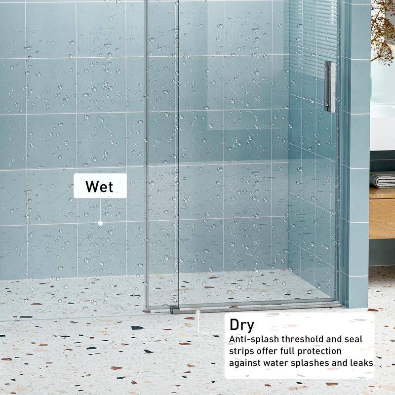 ABRUZZO 56-60" W x 76" H Frameless Soft-Closing Single Sliding Shower Door 1/4" (6mm) Explosion-Proof Tempered Glass