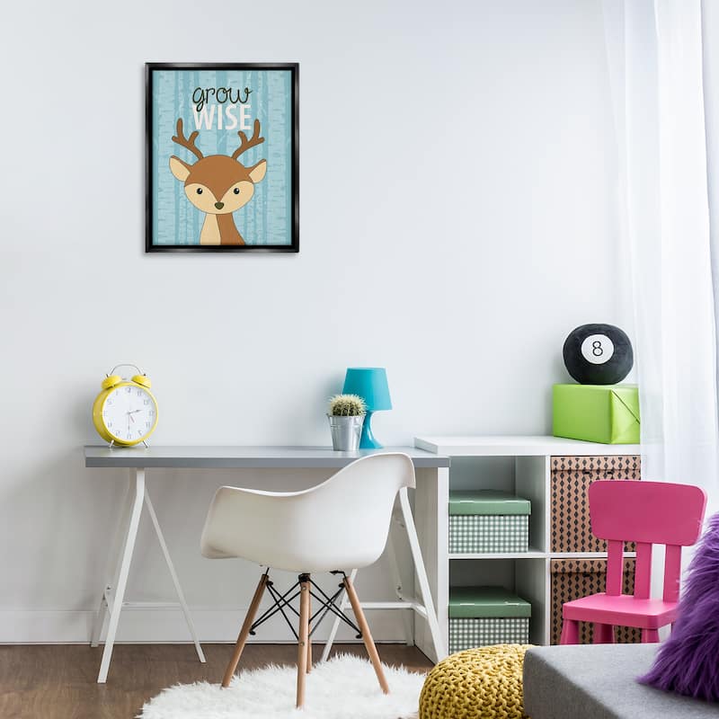 Stupell Grow Wise with Deer Framed Floater Canvas Wall Art Design By Kim Allen