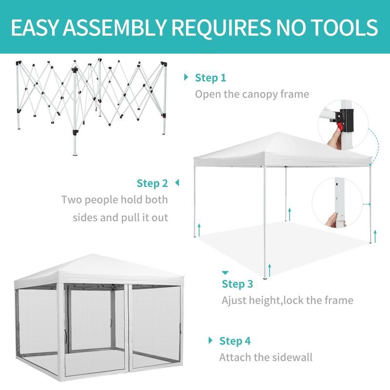 10x10 FT Pop Up Canopy Tent with Mosquito Netting, Adjustable Height, Portable Sun Shelter with Wheeled Bag