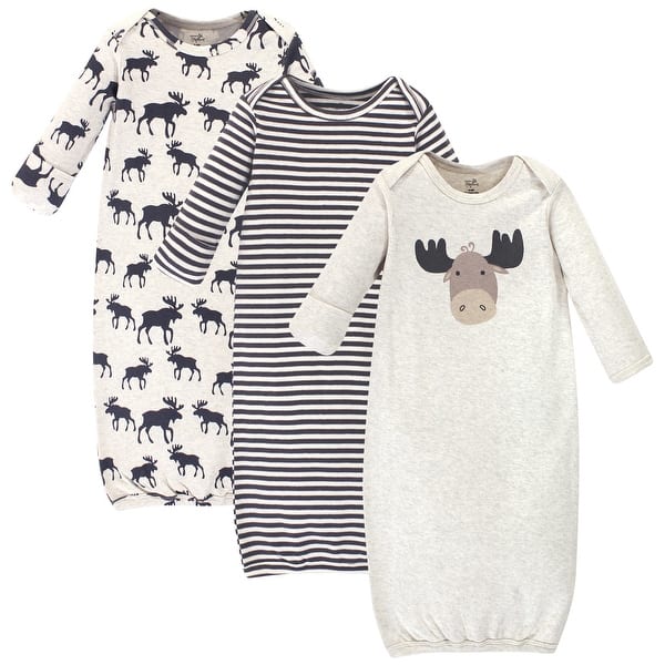 slide 1 of 1, Touched by Nature Baby Boy Organic Cotton Long-Sleeve Gowns 3pk, Tan Moose 0-6 Months - Tan Moose
