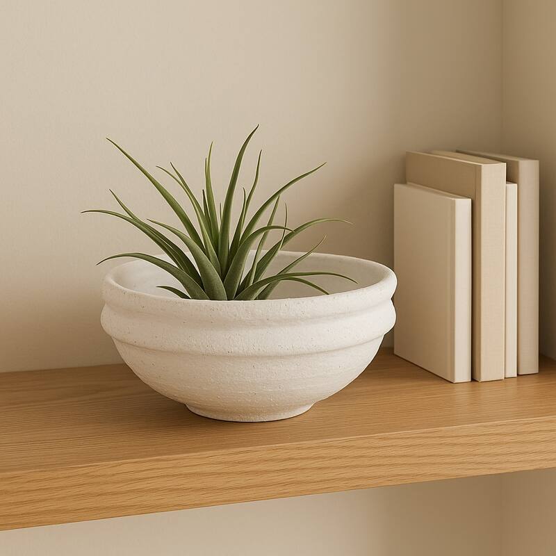 Decorative Round Terracotta Textured Bowl for Home Decor - 12", White - 12.0"