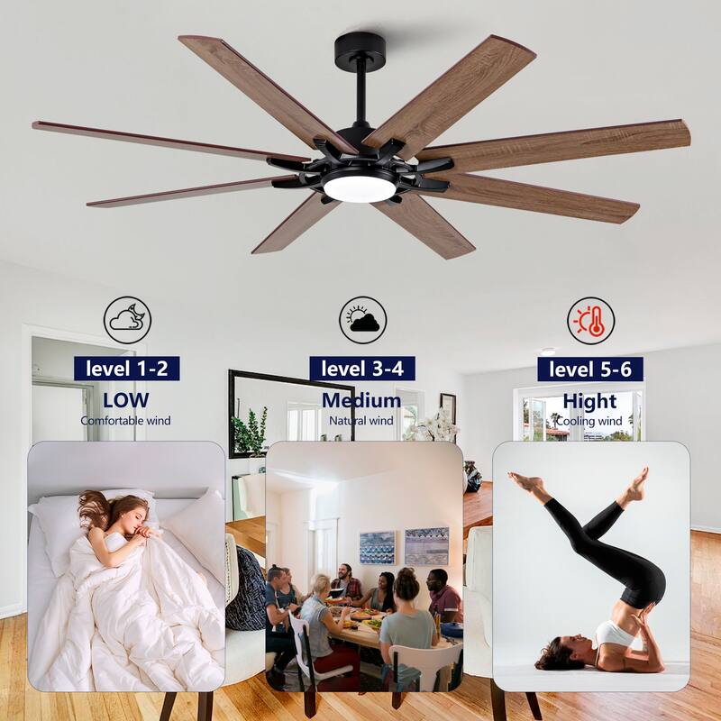 72" 8-blade Dual Finish Ceiling Fan w/ Remote Control, 6-speed Quiet DC